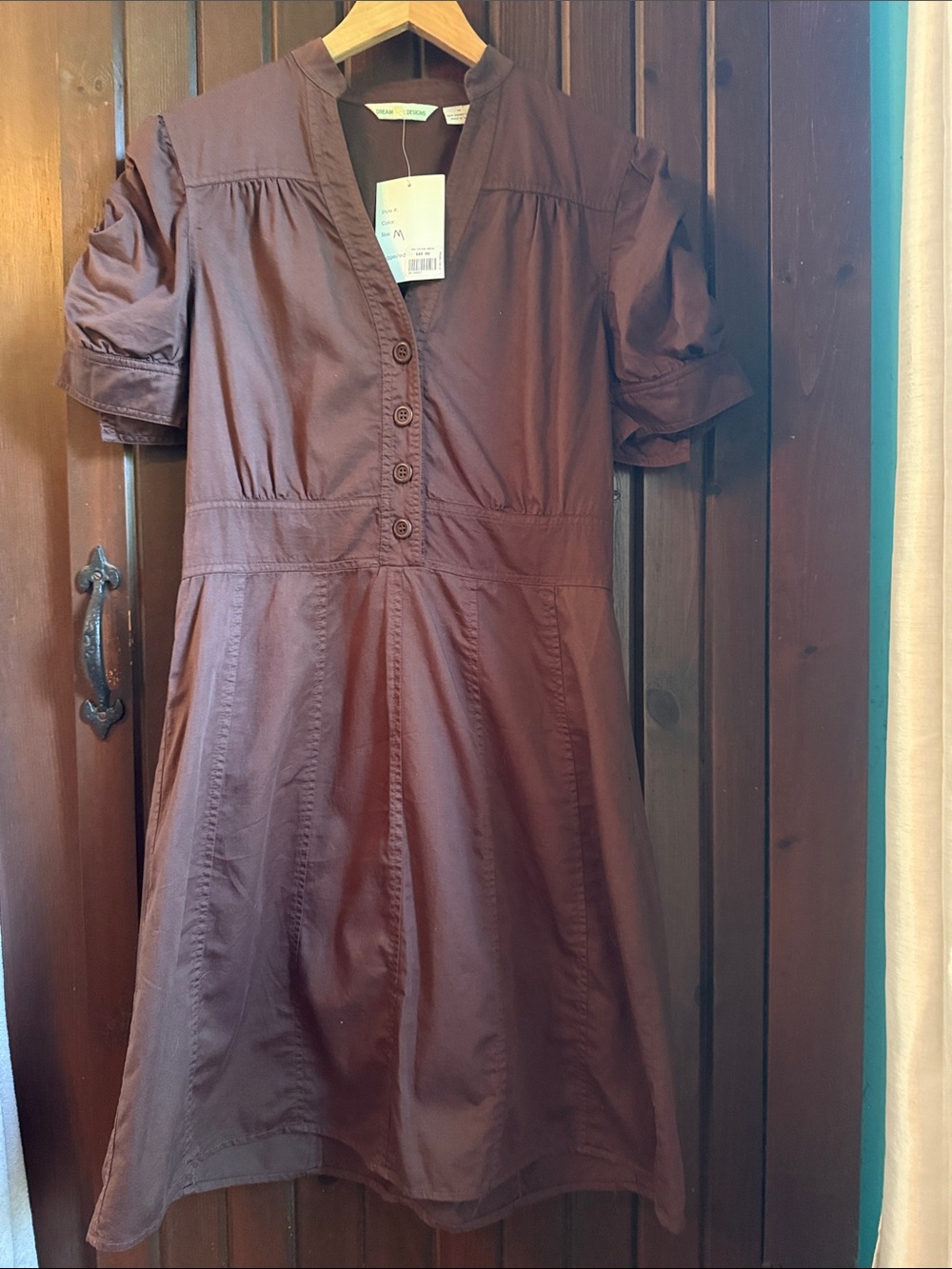 NWT Short-Sleeve Button Front chocolate brown Dress size M